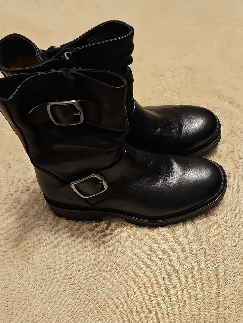 Sofft Black Leather Mid-Calf Boots with Silver Buckles